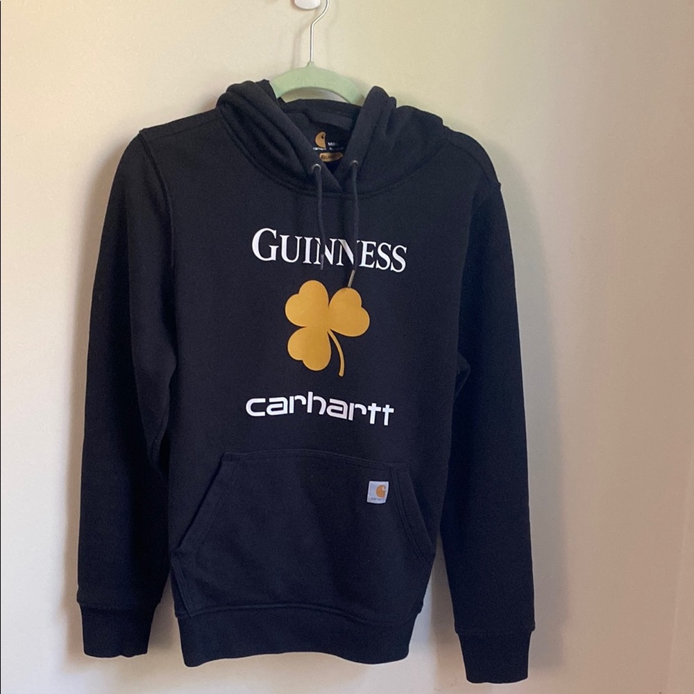 Carhartt x Guinness Black Logo Hoodie with Gold Shamrock